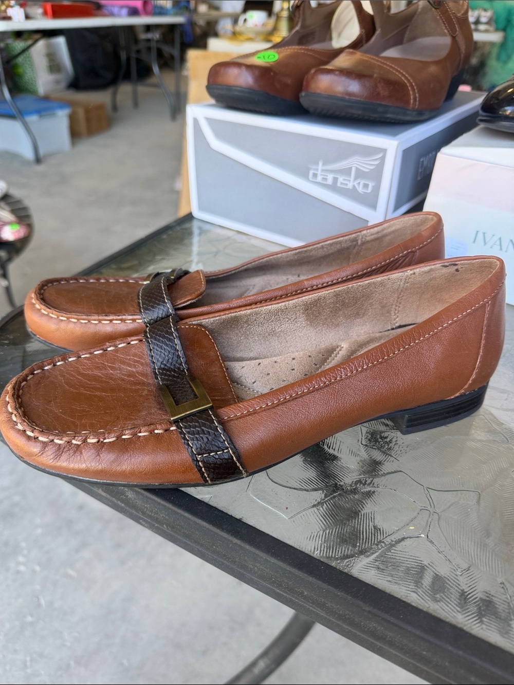 Naturalizer Brown Leather Loafers with Dark Brown Accent Strap